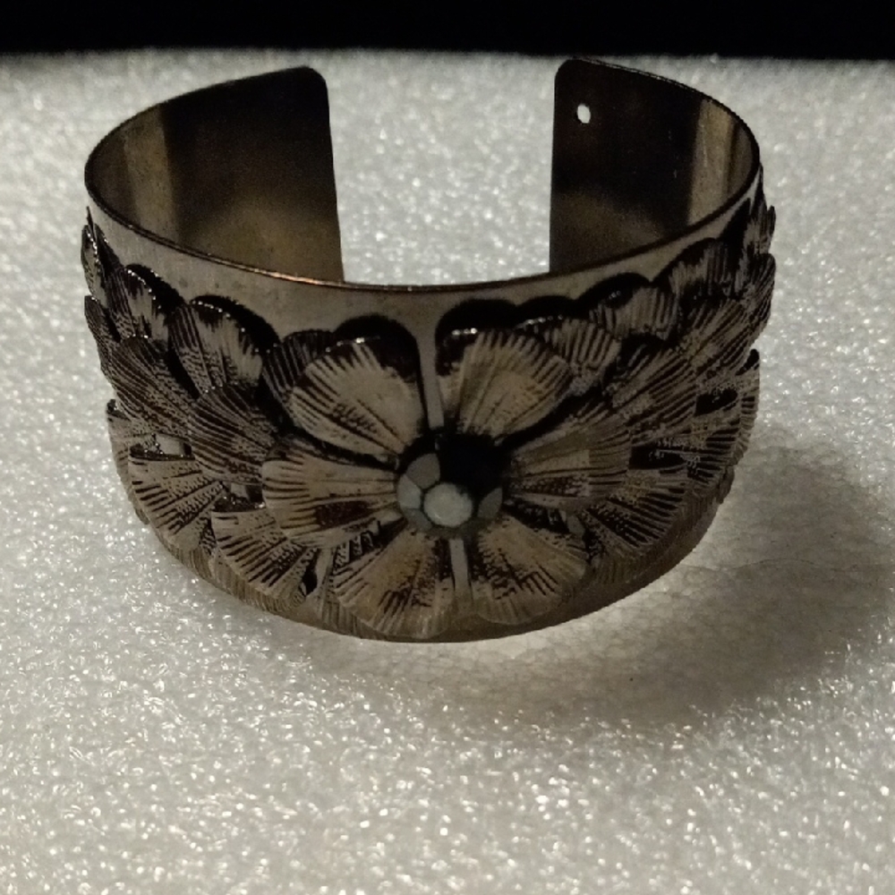 Floral Silver Cuff Bracelet